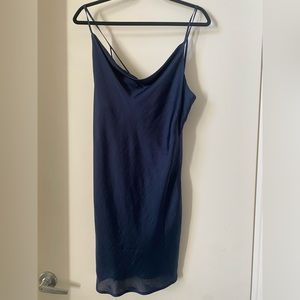 Bardot Silk Navy Cowl Neck Dress